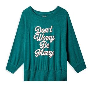 Torrid-Don't Worry Be Merry Classic Fit SuperSoftPlush Crew Neck Wing Sweatshirt